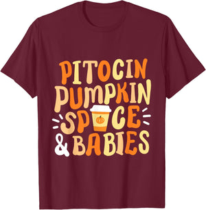Halloween Labor And Delivery L&D Nurse Fall Pumpkins Midwife T-Shirt - T-Shirt | Maroon