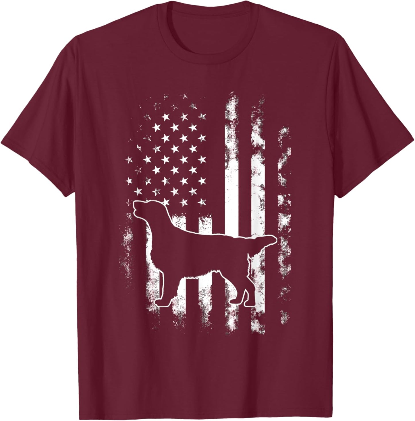 American US Flag Flat Coat Retriever T-Shirt - T-Shirt | Maroon