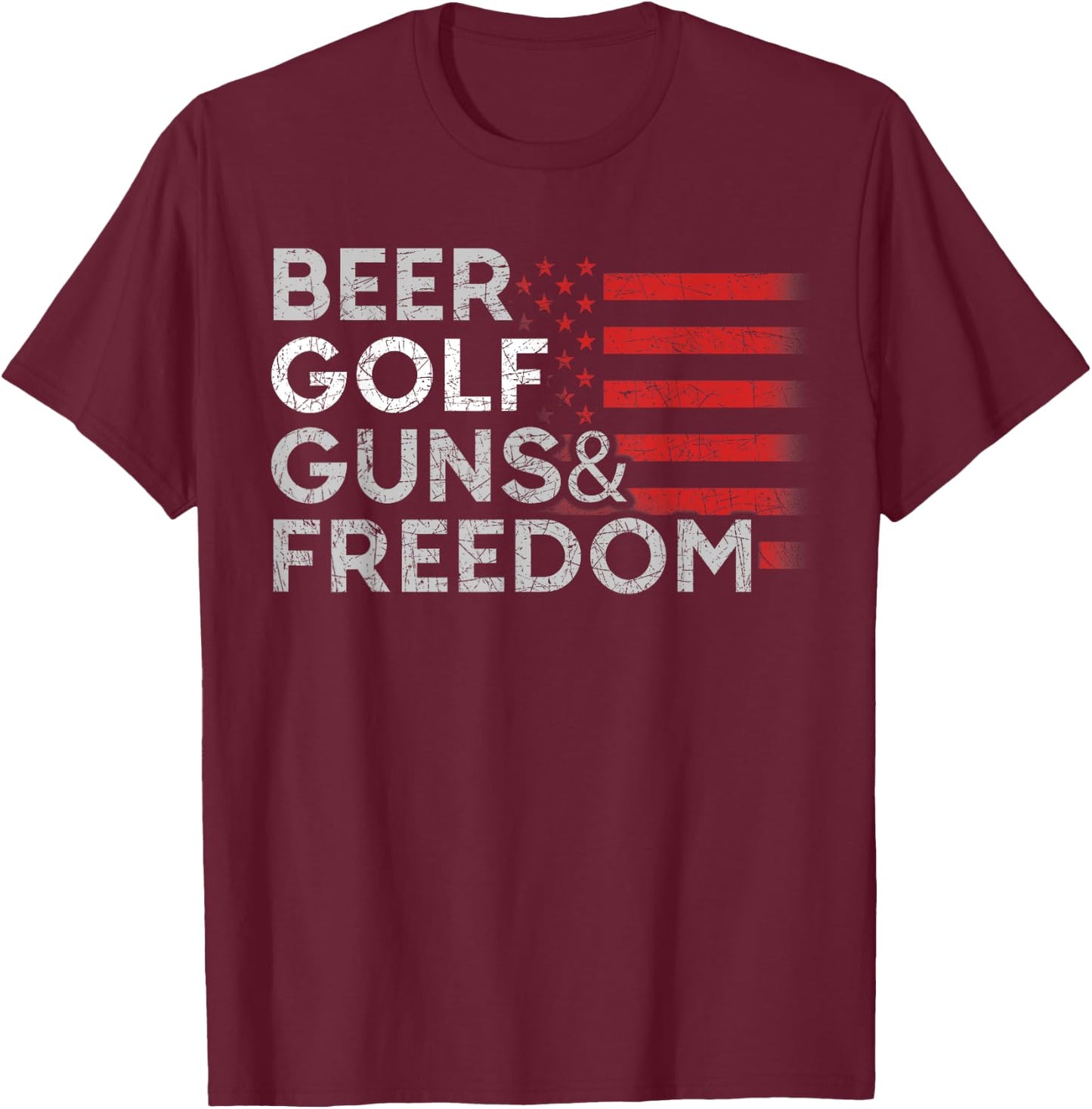 Drunk Golfer Beer Golf Guns Freedom USA Flag Golf Women Men T-Shirt - T-Shirt | Maroon