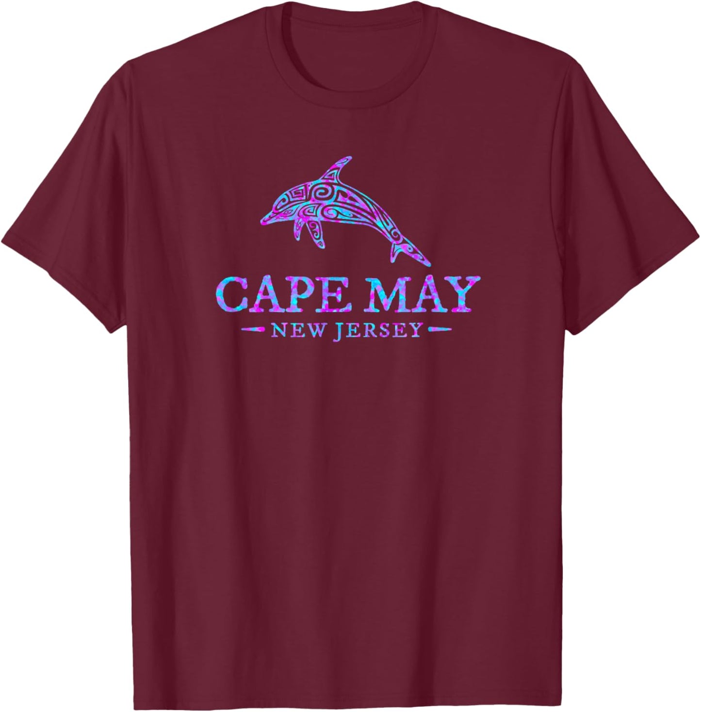 Cape May New Jersey Colorful Dolphin Girls Boys Souvenir T-Shirt - T-Shirt | Maroon