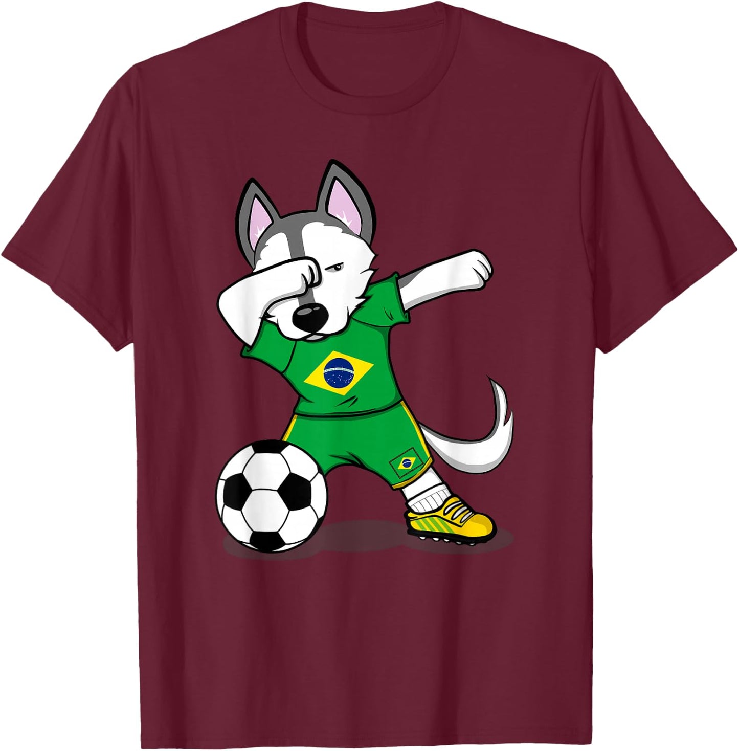 Dabbing Husky Brazil Football Fans Jersey Brazilian Soccer T-Shirt - T-Shirt | Maroon