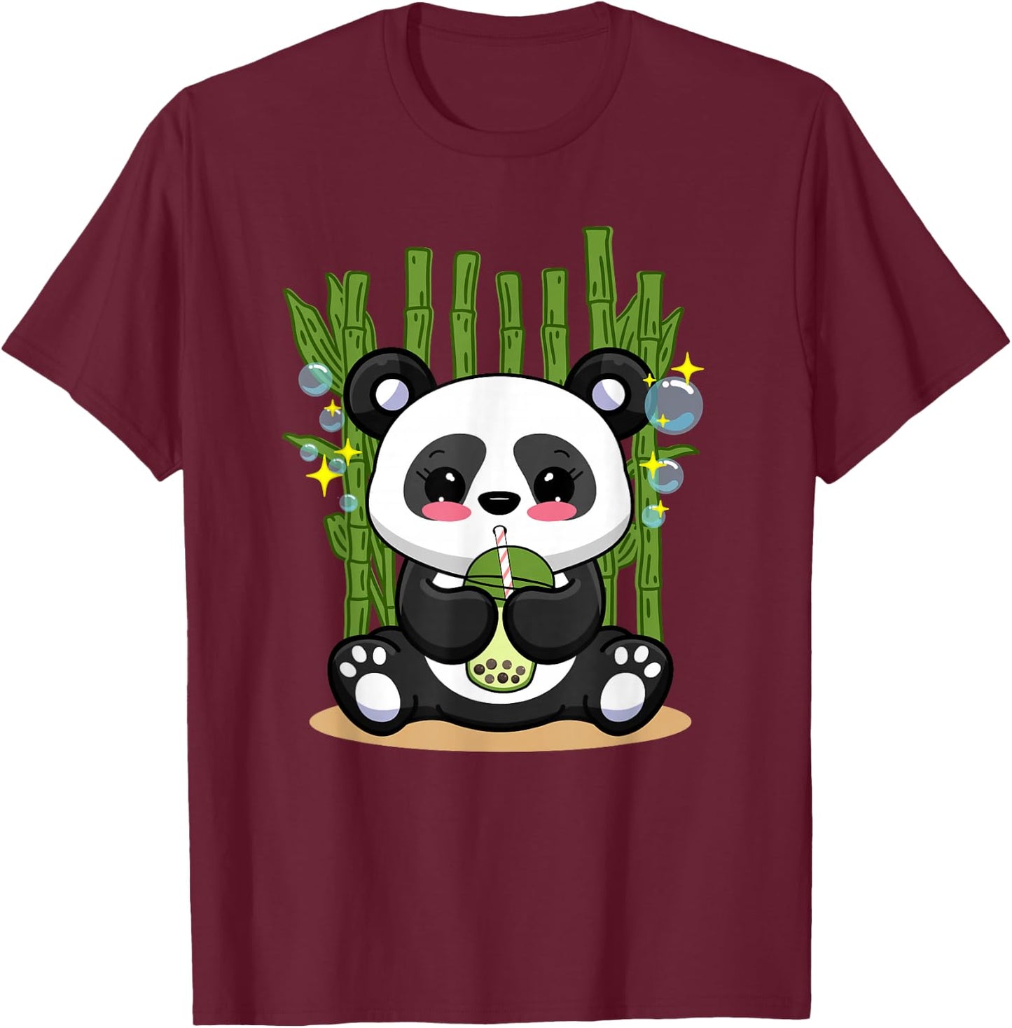 Kawaii Panda Bubble Tea Japanese Anime Boys Girls Kids T-Shirt - T-Shirt | Maroon