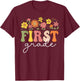 First Grade Teacher 1st Grade Wildflower Back To School T-Shirt - T-Shirt | Maroon