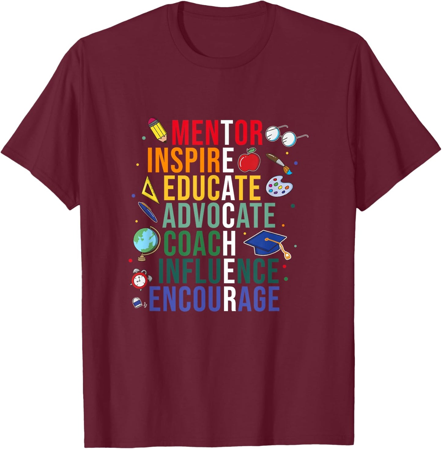 Mentor Inspire Educate Inspired Teacher Life Back To School T-Shirt - T-Shirt | Maroon