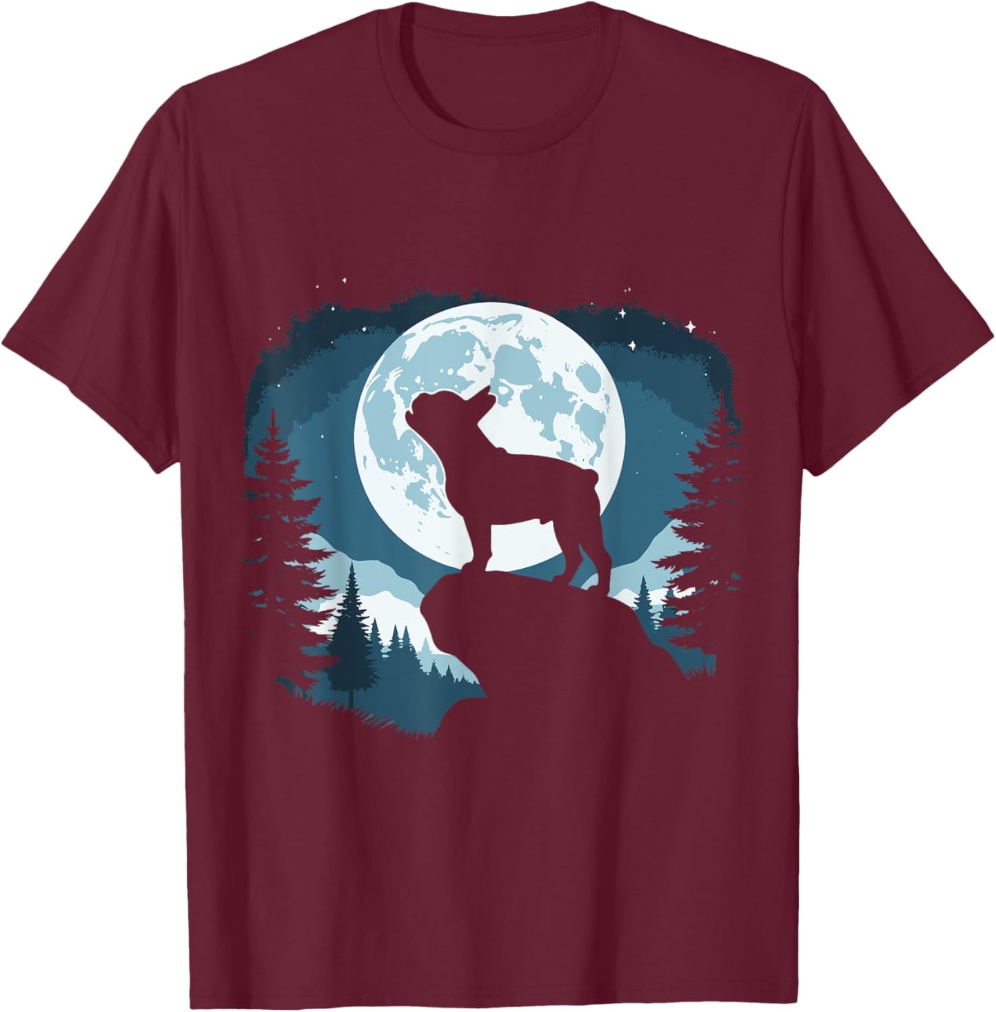Funny Dog Howling At The Moon French Bulldog T-Shirt - T-Shirt | Maroon