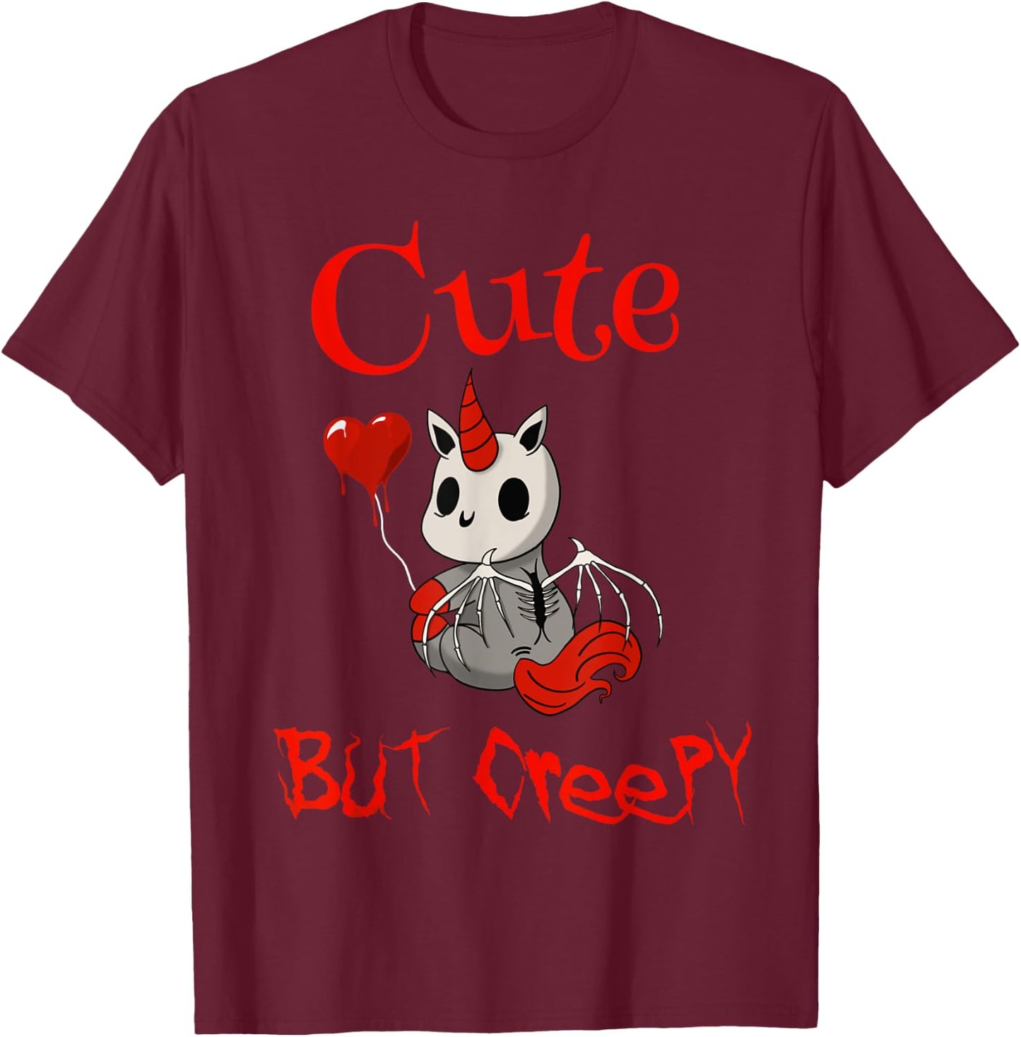 Cute but creepy dead demonic scary unicorn T-Shirt - T-Shirt | Maroon