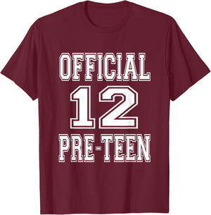 Official 12 Preteen 12th Birthday Gift Boys And Girls T-Shirt - T-Shirt | Maroon