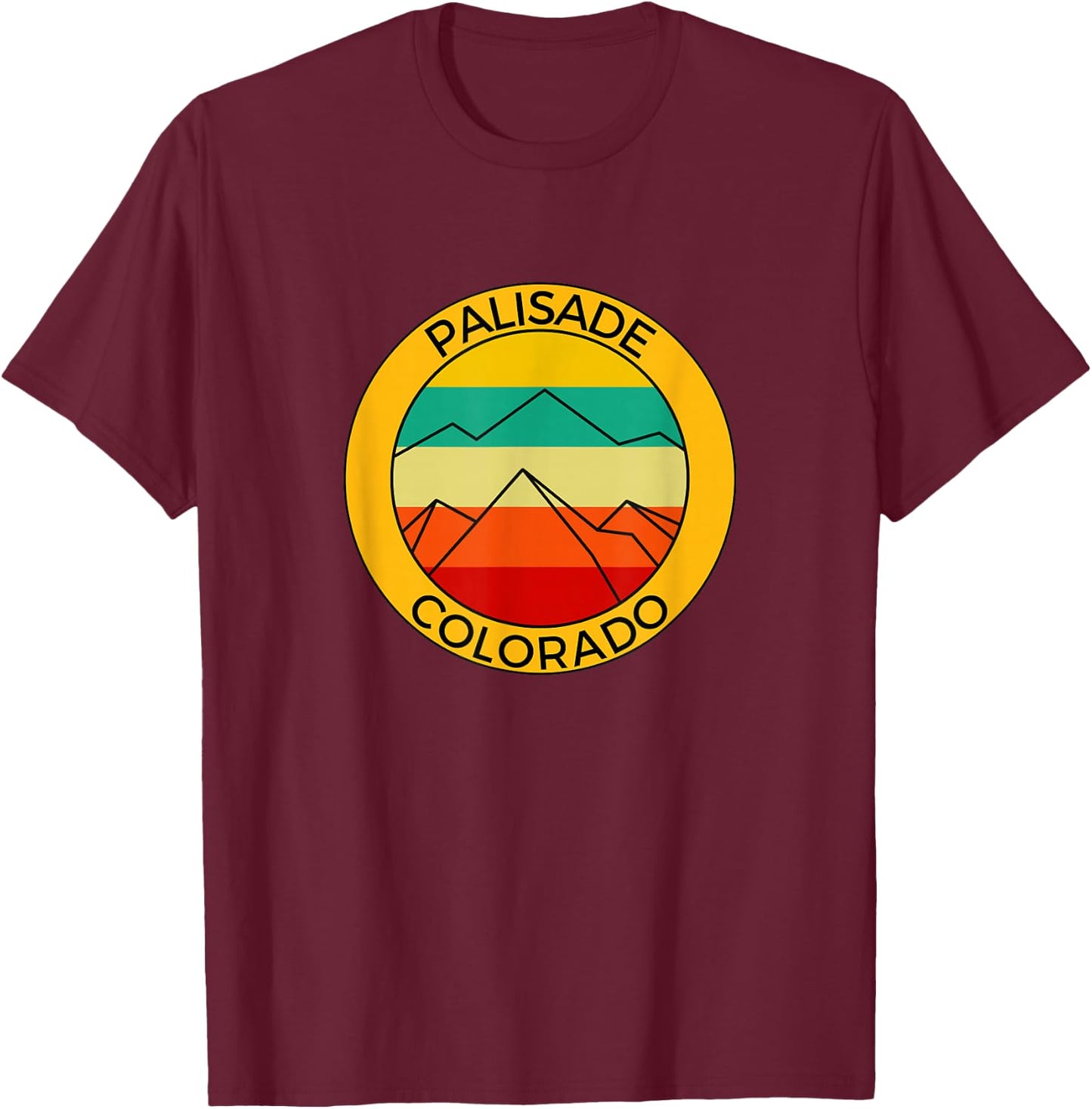 Retro Sunset Mountains Palisade Colorado Souvenir Reunion T-Shirt - T-Shirt | Maroon