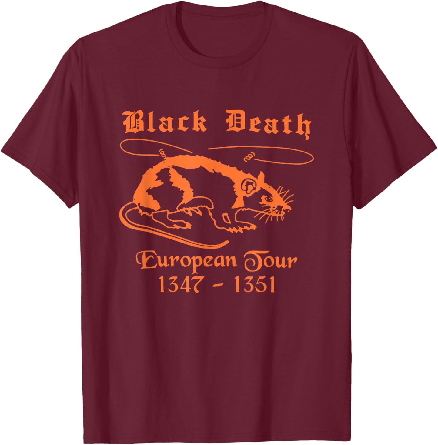 Double Sided Front and Back | Black Death European Tour T-Shirt - T-Shirt | Maroon
