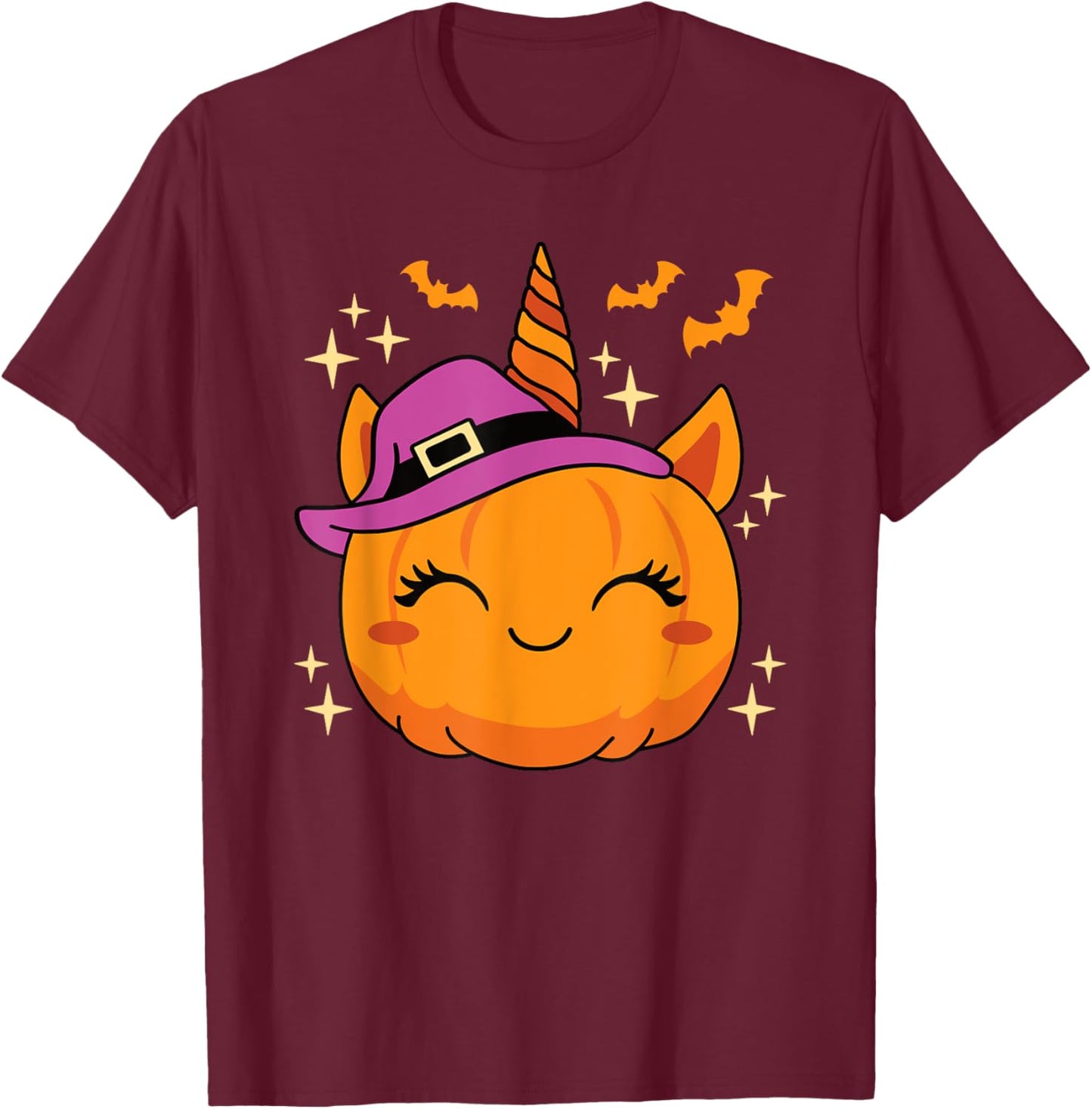 Cute Halloween Unicorn Pumpkin Women Girls Kids T-Shirt - T-Shirt | Maroon