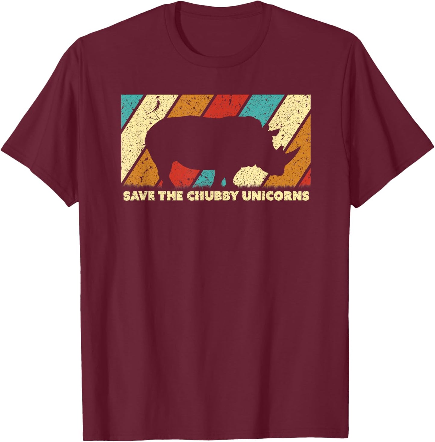 Save The Chubby Unicorns Shirt. Retro Style Rhino T-Shirt - T-Shirt | Maroon