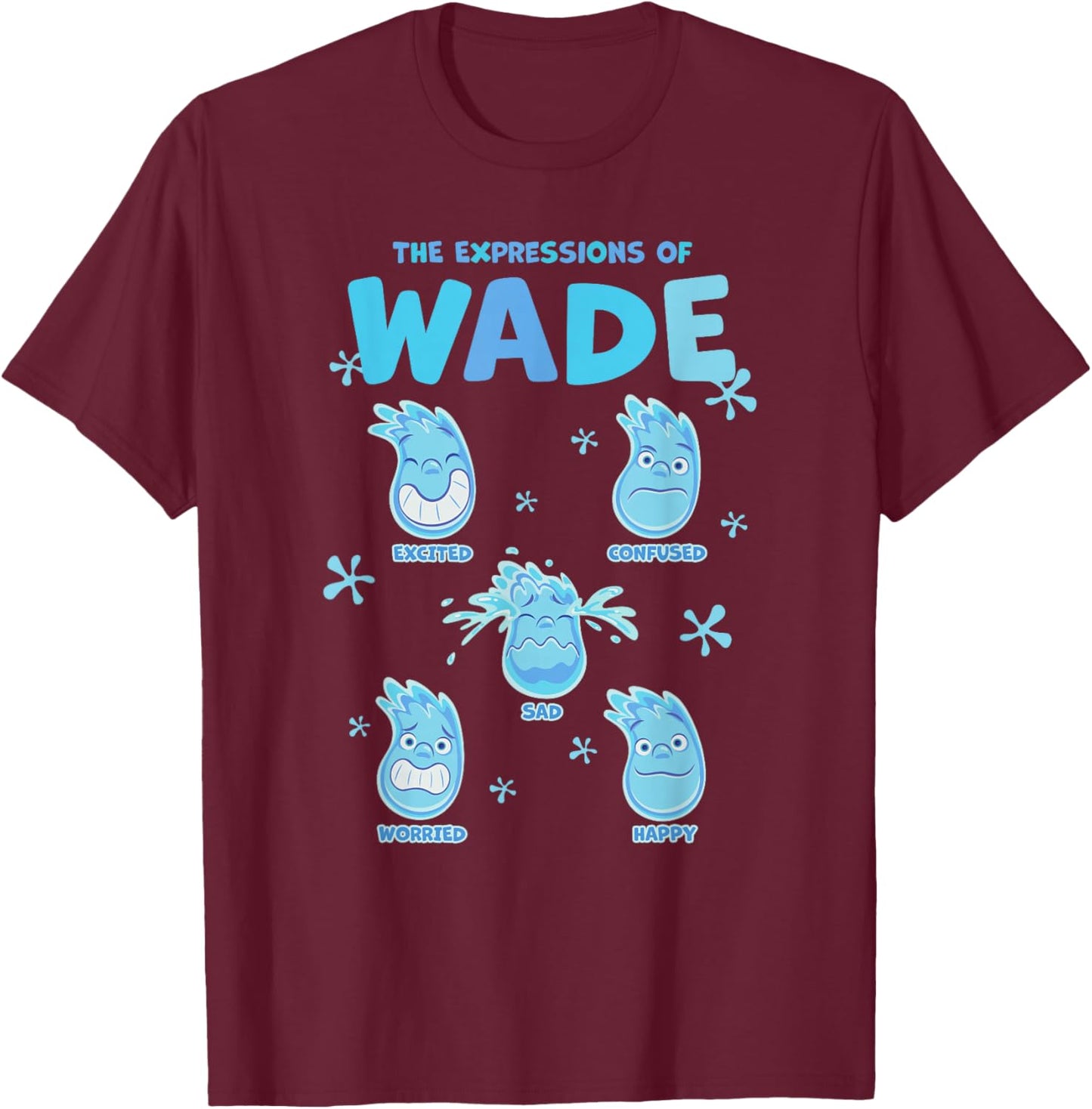 Disney Pixar Elemental The Expressions Of Wade Poster T-Shirt - T-Shirt | Maroon