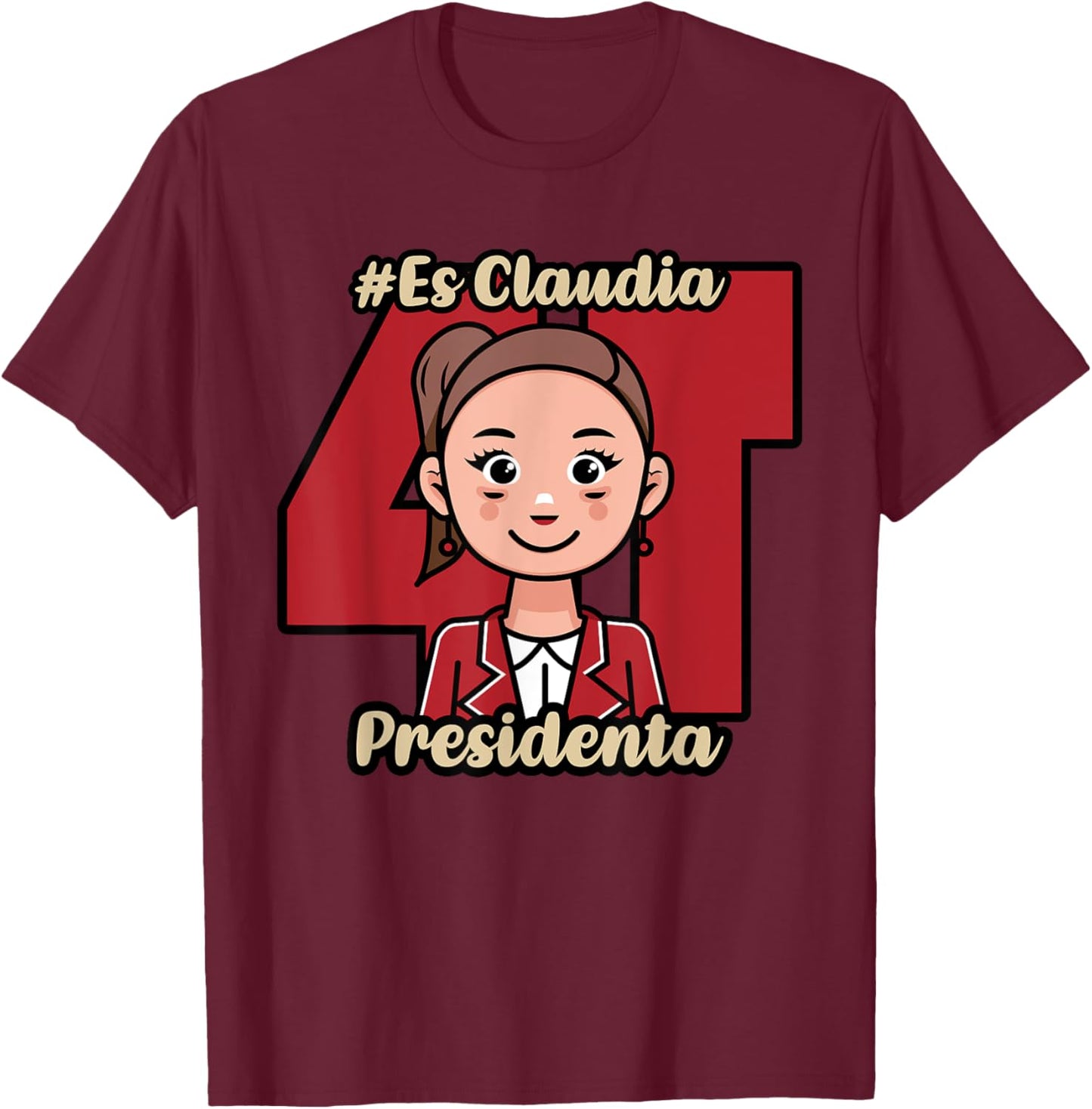 Claudia Sheinbaum Pardo Presidenta drawing kawaii T-Shirt - T-Shirt | Maroon