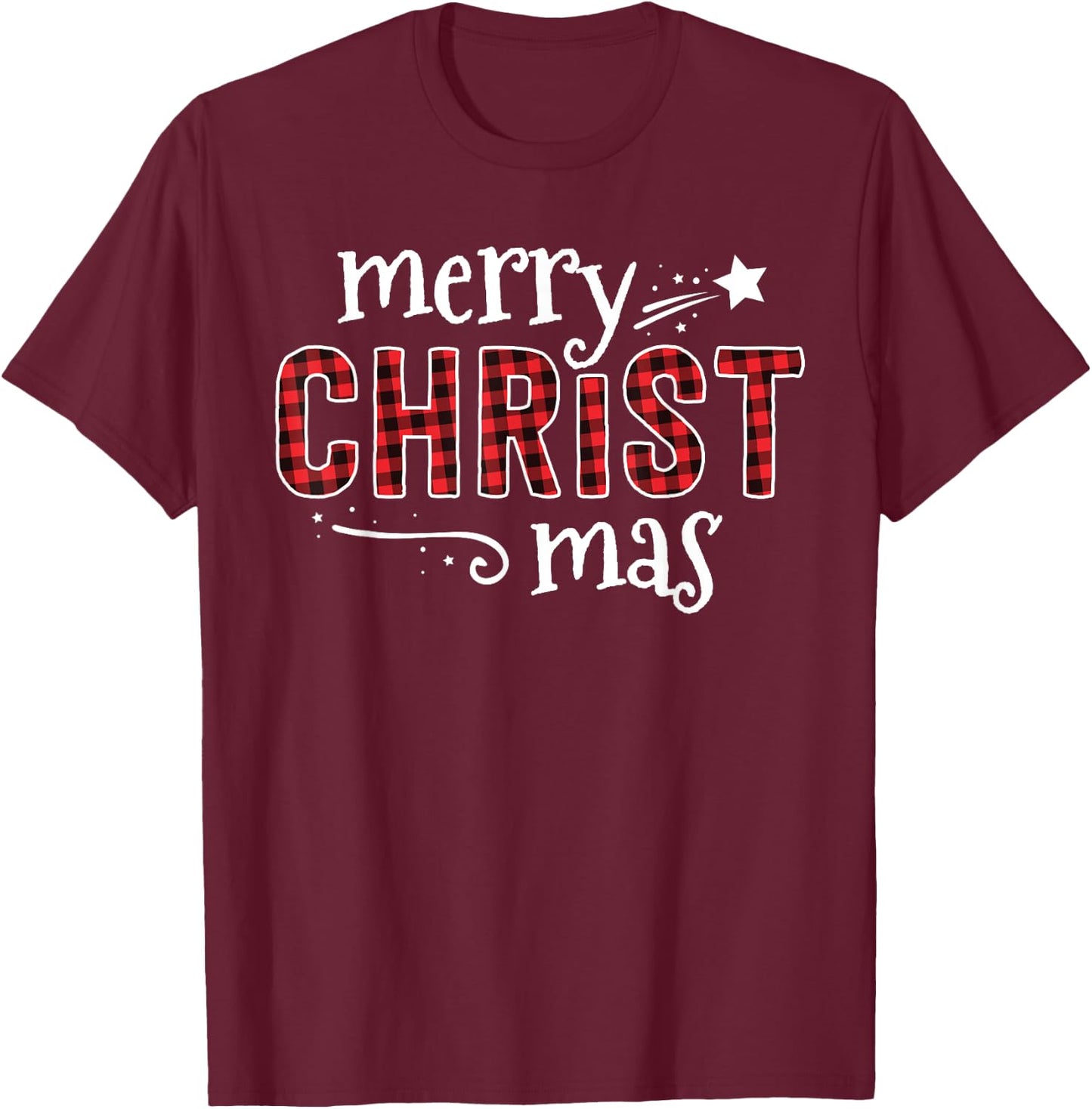 Buffalo Plaid Merry Christ Mas Shirt Christmas Christian T-Shirt - T-Shirt | Maroon