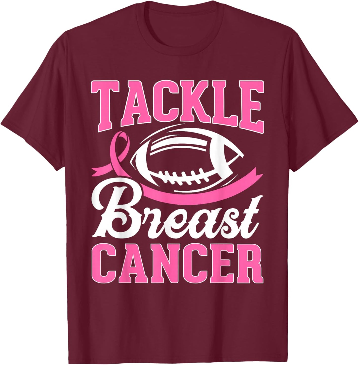 Tackle Breast Cancer Awareness Football Pink Ribbon Boys Kid T-Shirt - T-Shirt | Maroon