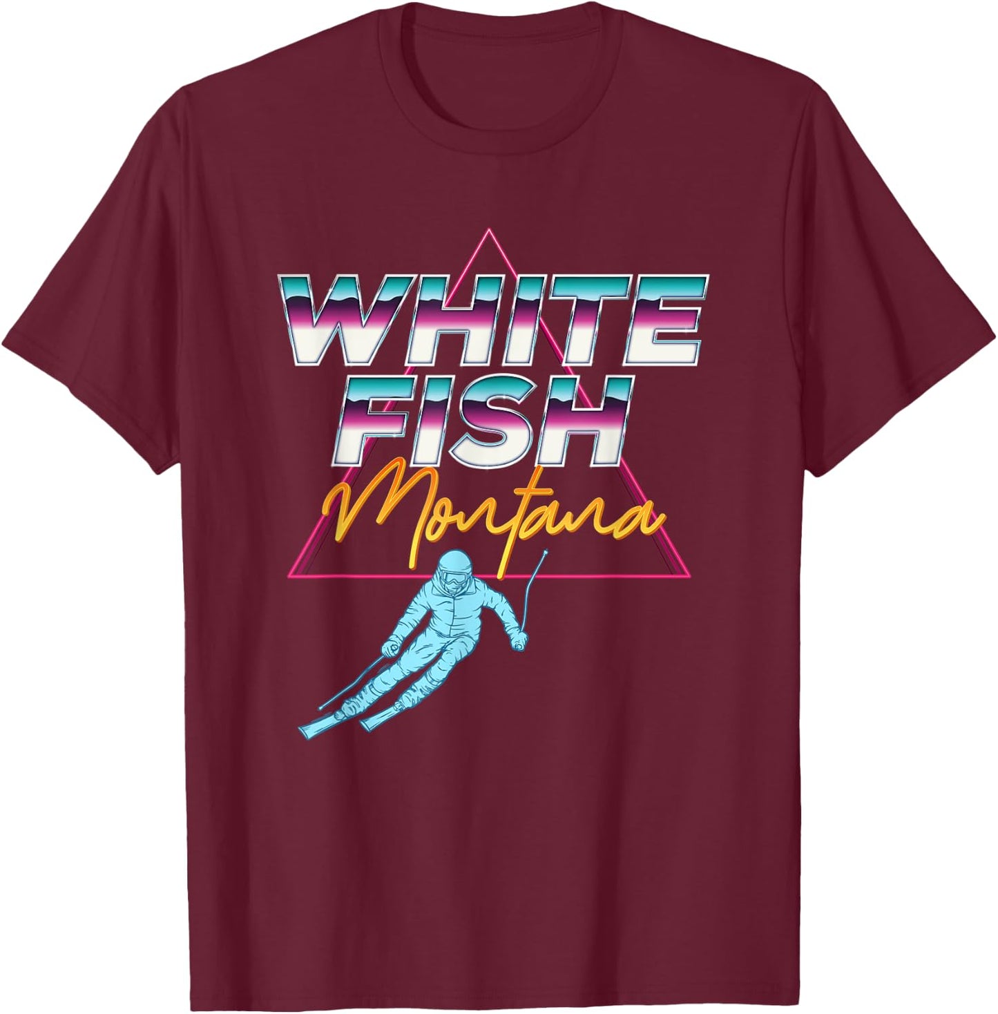 Whitefish Montana - USA Ski Resort 1980s Retro T-Shirt - T-Shirt | Maroon