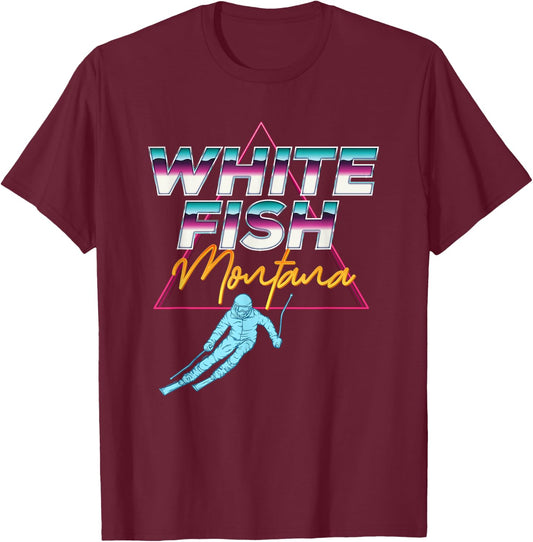 Whitefish Montana - USA Ski Resort 1980s Retro T-Shirt - T-Shirt | Maroon