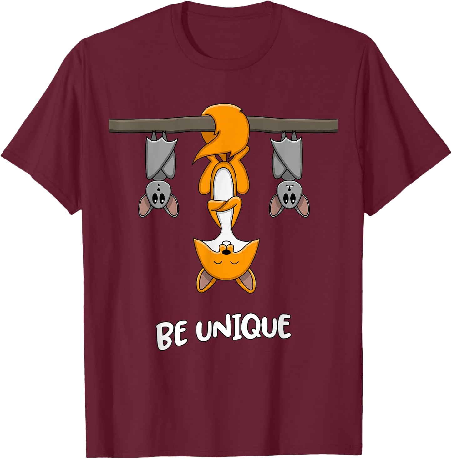 Fox Bat Animal Quote Be Unique Motivational T-Shirt - T-Shirt | Maroon