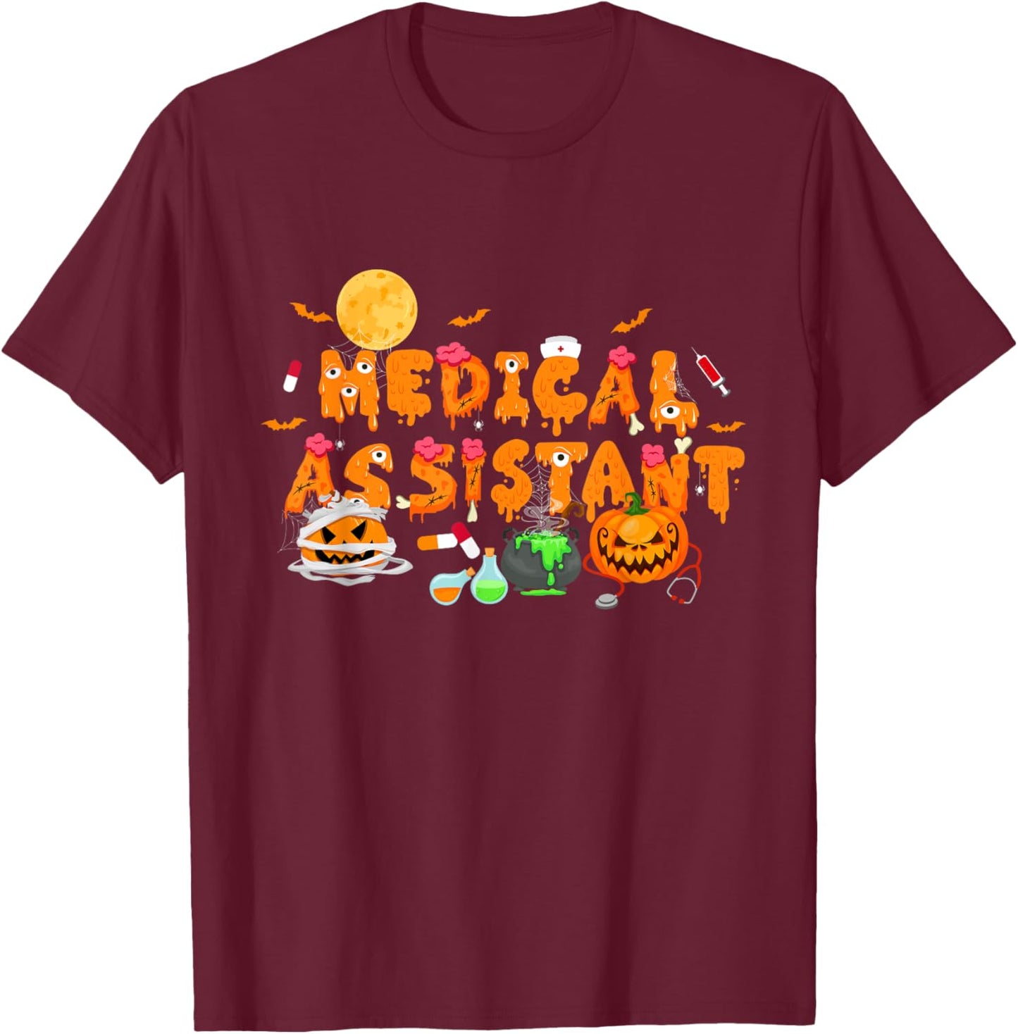 Men Women Medical Assistant Scary Halloween Zombie Costume T-Shirt - T-Shirt | Maroon