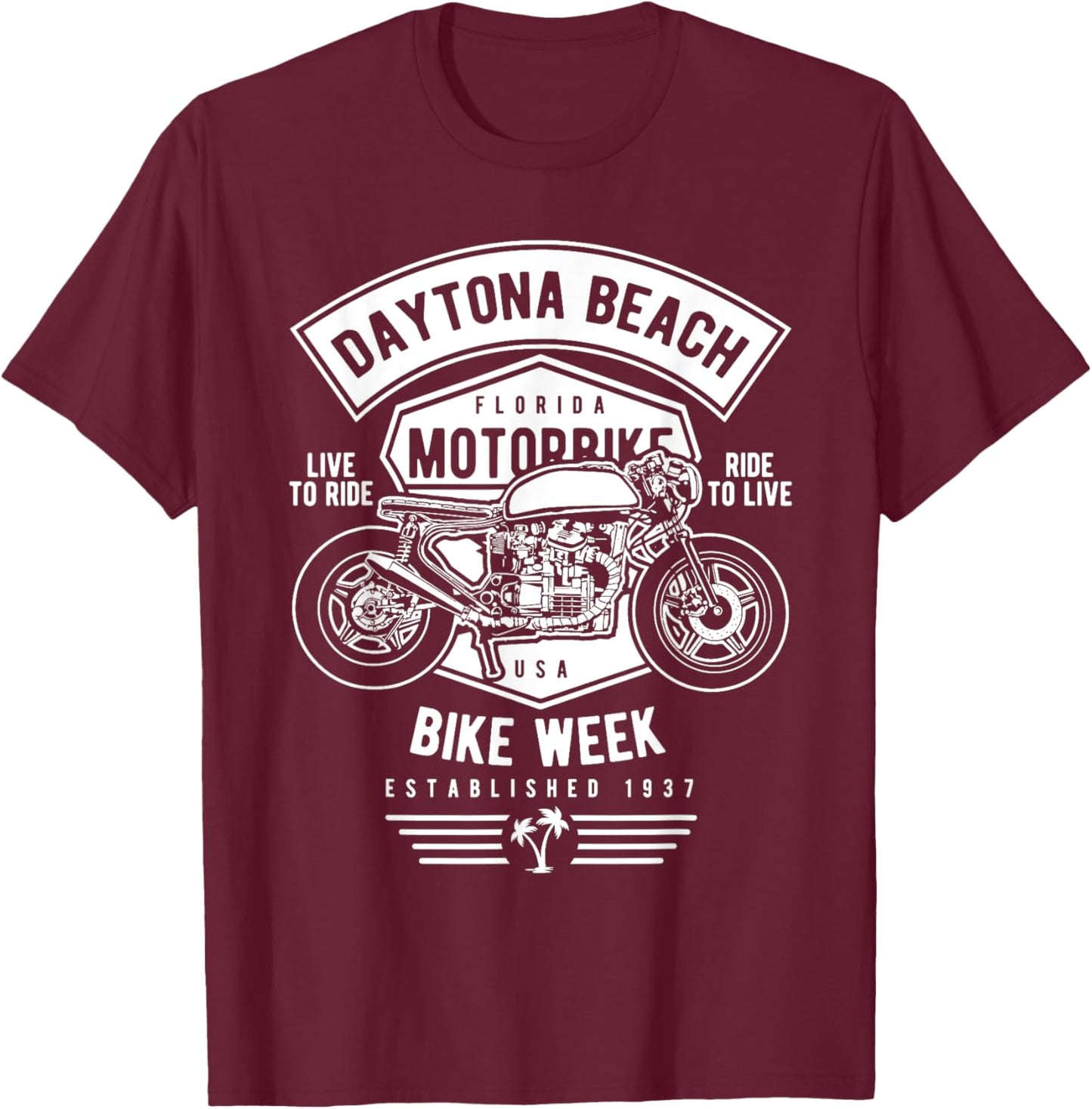 Daytona Beach Bike Week Retro Motorcycle Design T-Shirt - T-Shirt | Maroon