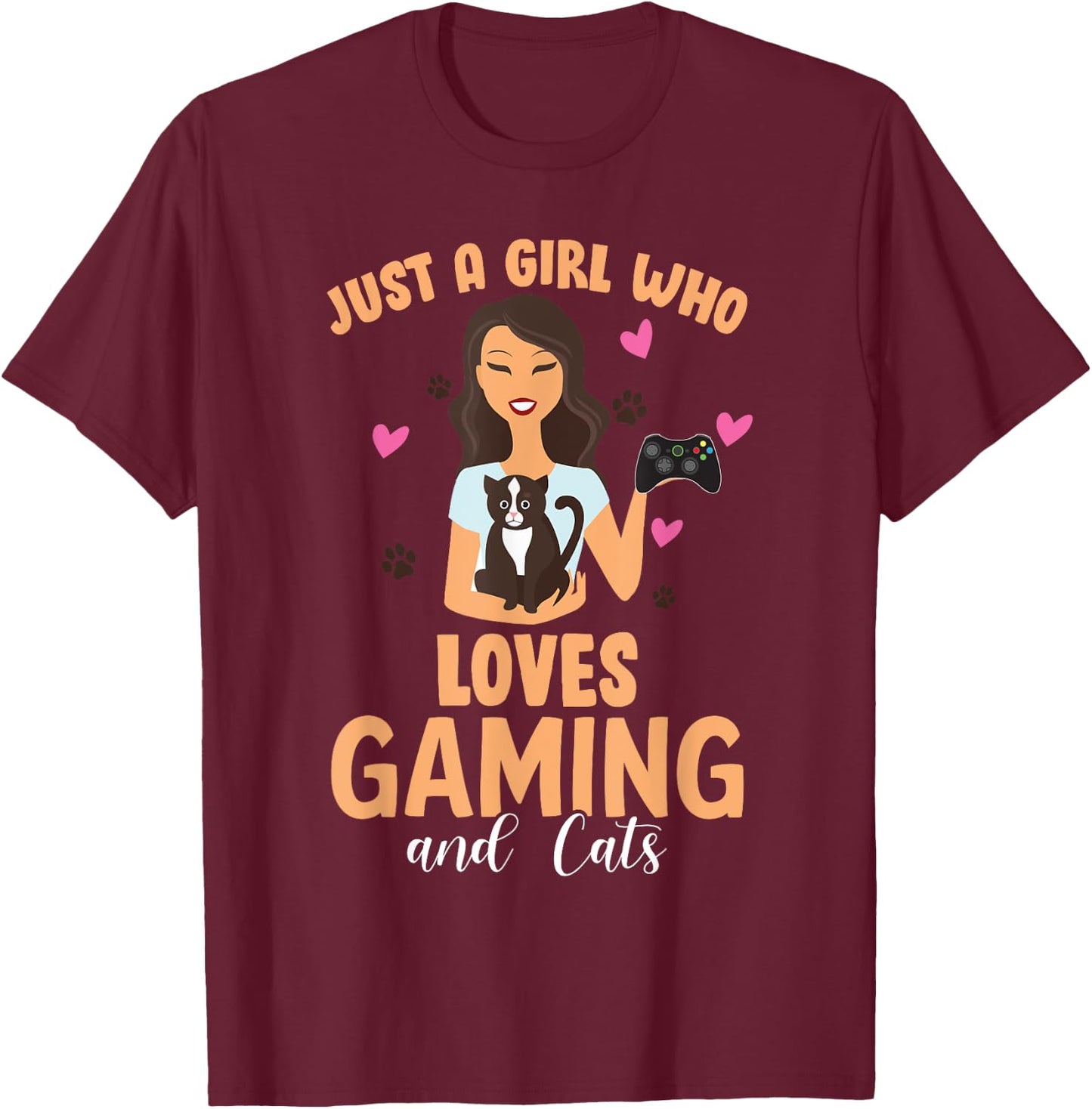 Cats and Gaming - Just A Girl Who Loves Cats and Gaming Gift T-Shirt - T-Shirt | Maroon