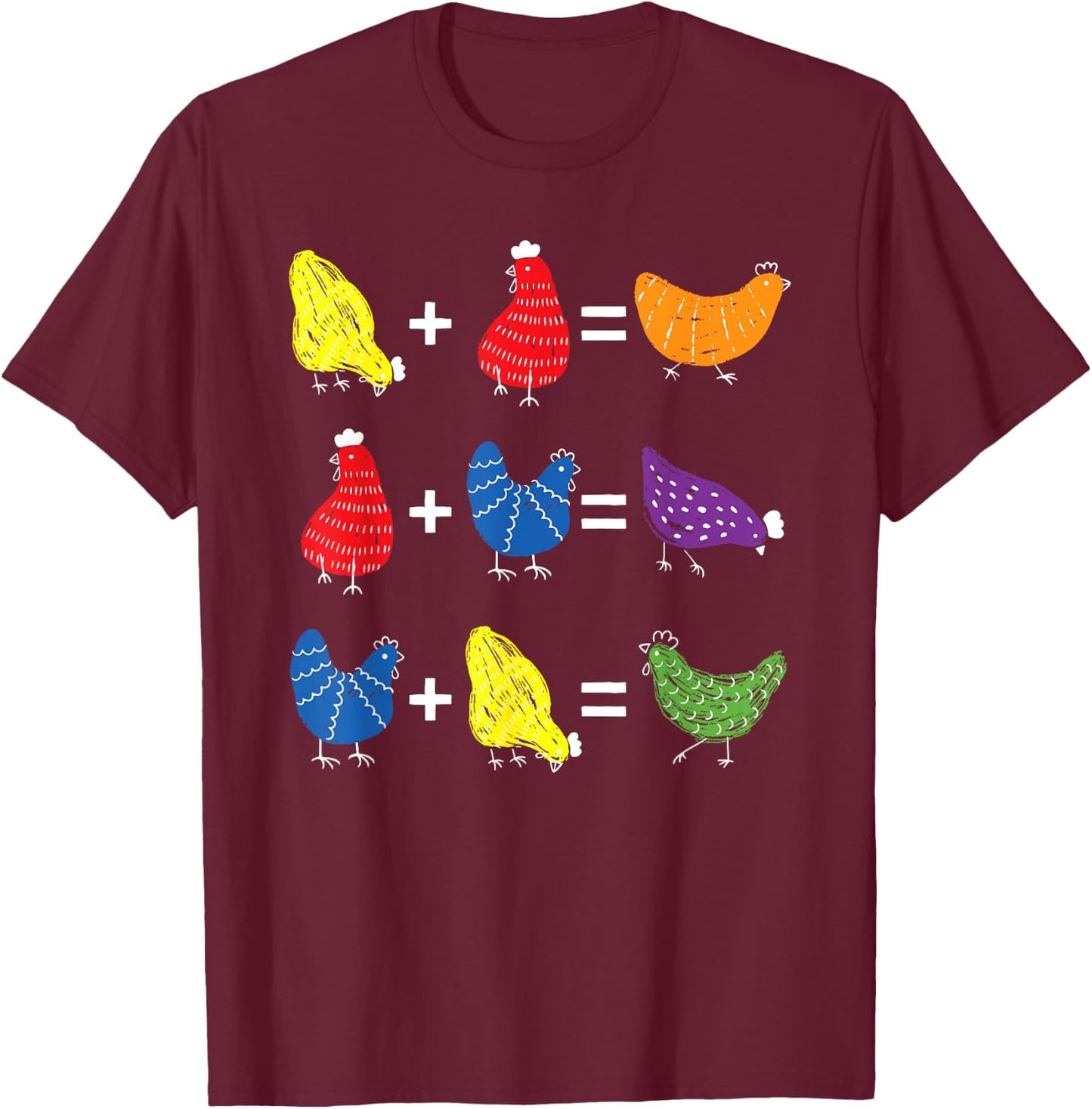 Chicken Themed Color Theory Educational Art Teacher Artist T-Shirt - T-Shirt | Maroon