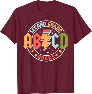 ABCD 2nd Grade Rocks Pencil Lightning Teachers Rock Boys T-Shirt - T-Shirt | Maroon