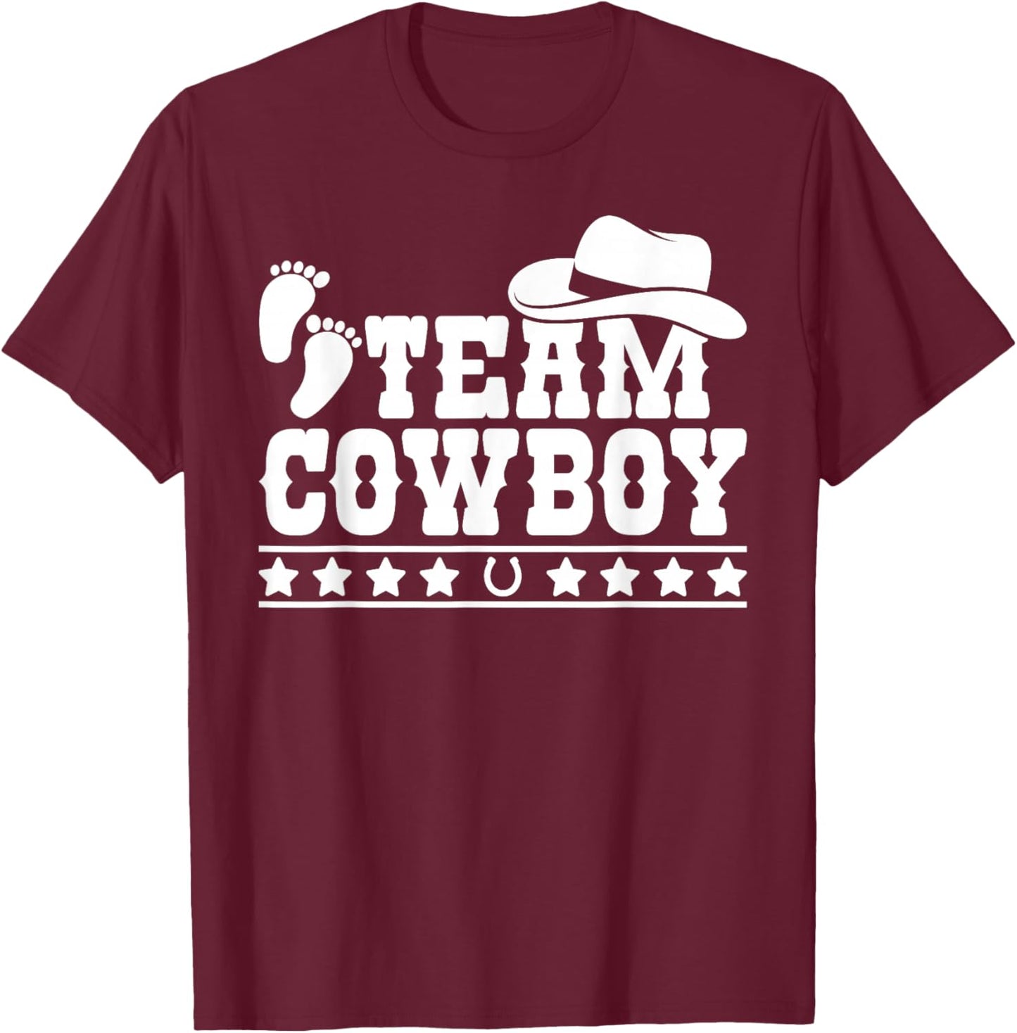 Team Cowboy Baby Gender Reveal Outfit Team Boy Gender Reveal T-Shirt - T-Shirt | Maroon