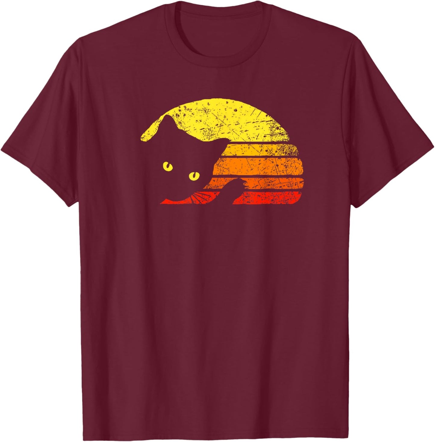 Vintage Cat Lover Sunset Retro Style Cats T-Shirt - T-Shirt | Maroon