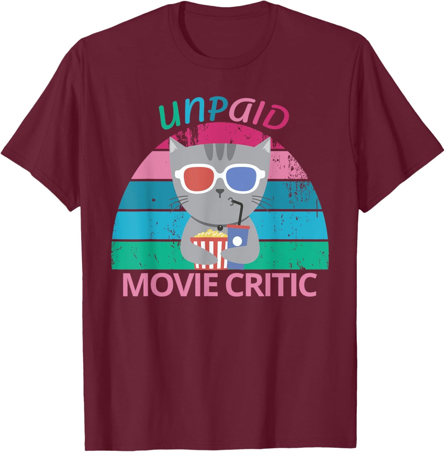Unpaid Movie Critic moviegoer Film Cinema retro cat Women T-Shirt - T-Shirt | Maroon