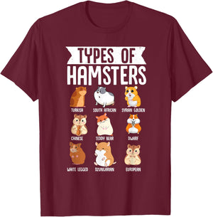 Types Of Hamsters Cute Syrian Breed Funny Rodents T-Shirt - T-Shirt | Maroon