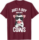 Just A Boy Who Loves Cows Farmer Kids Cow Toddler Boys T-Shirt - T-Shirt | Maroon