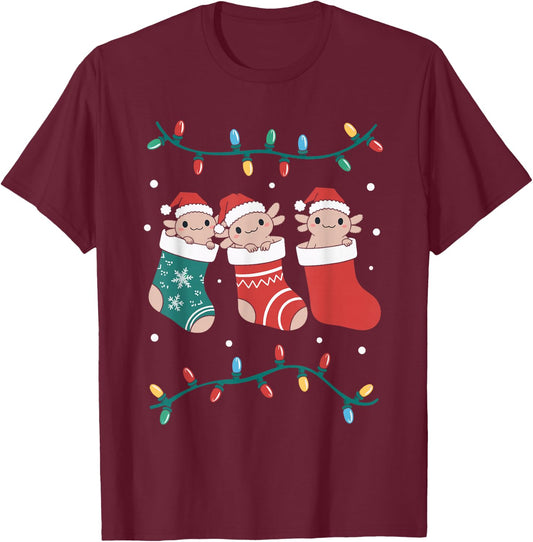 Axolotl Christmas T-Shirt - T-Shirt | Maroon