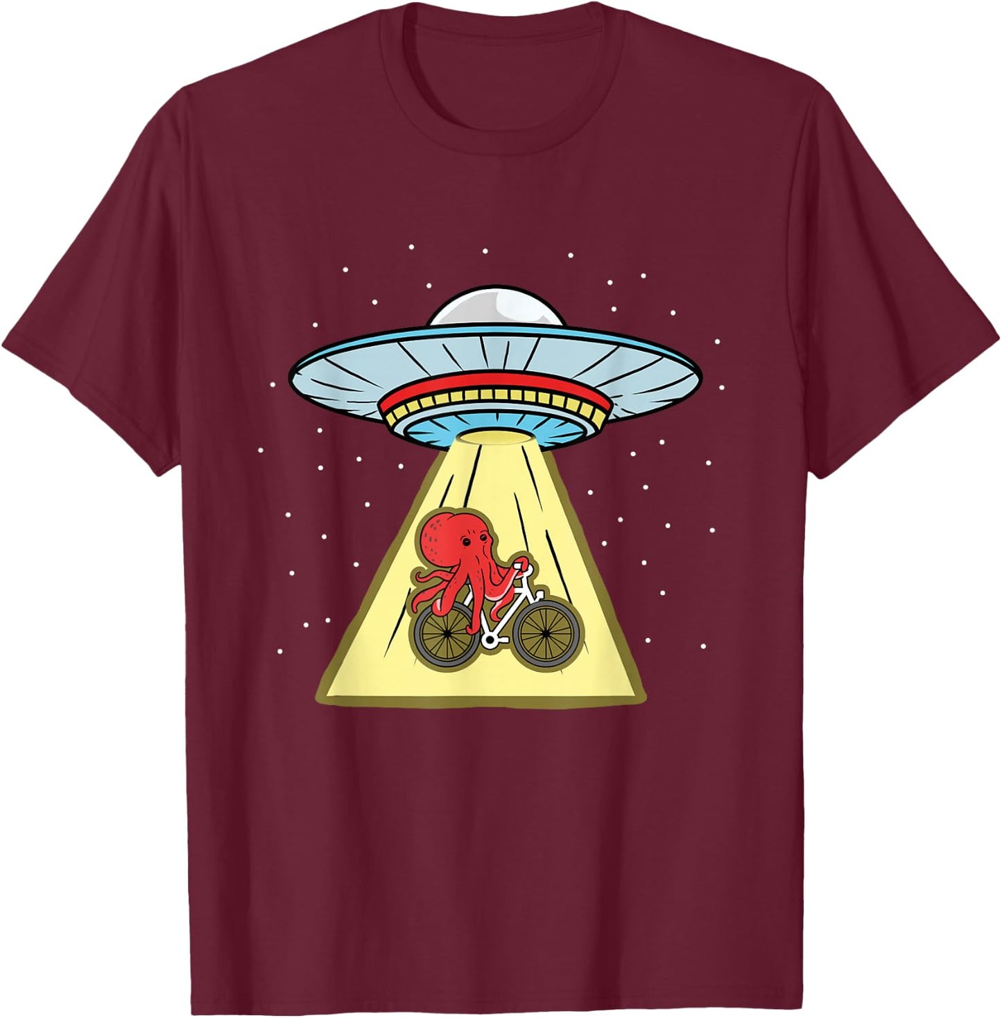 Octopus Riding Bike Ufo Abduction T-Shirt - T-Shirt | Maroon