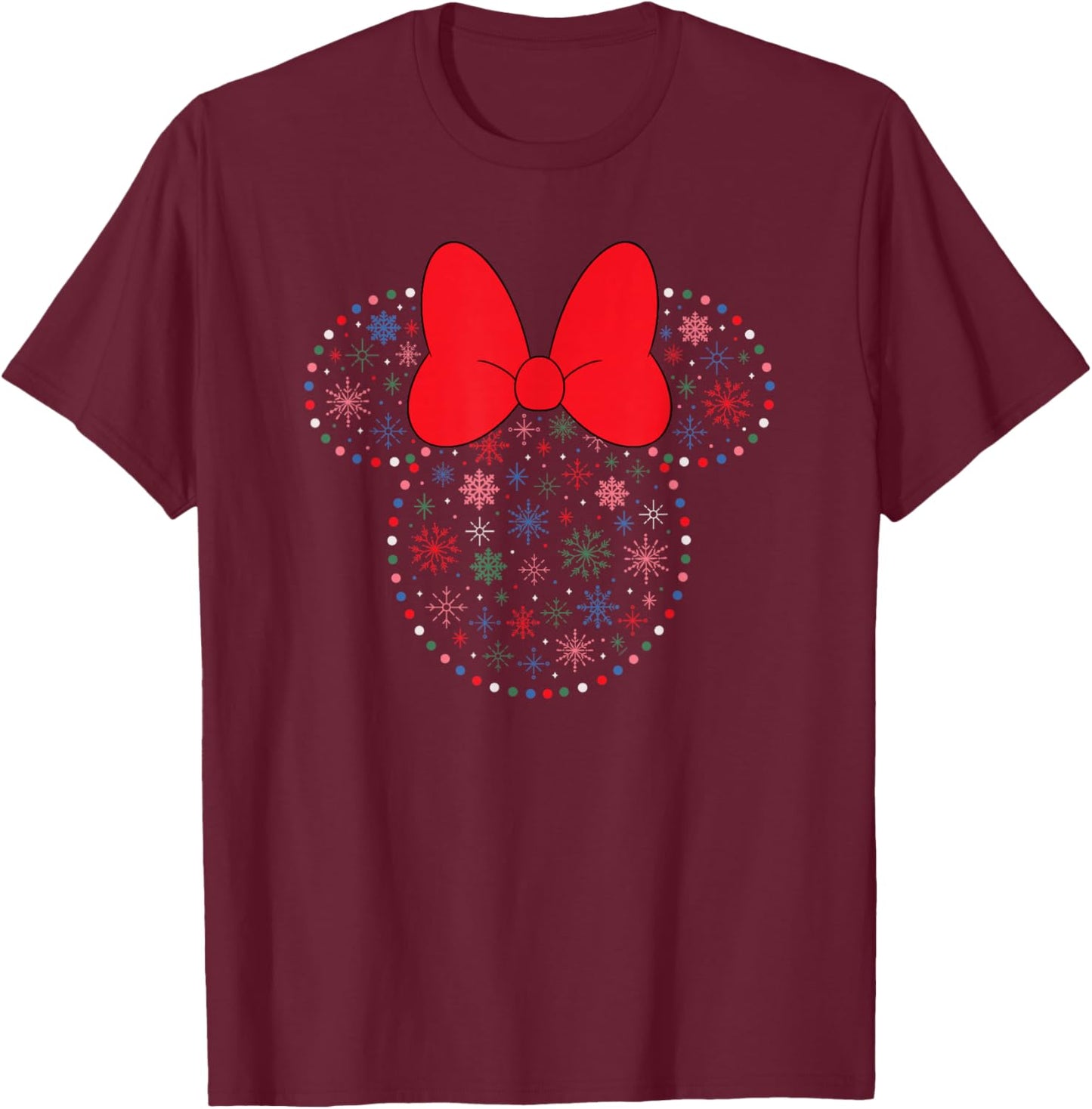 Disney Minnie Mouse Icon Christmas Holiday Lights Snowflakes T-Shirt - T-Shirt | Maroon