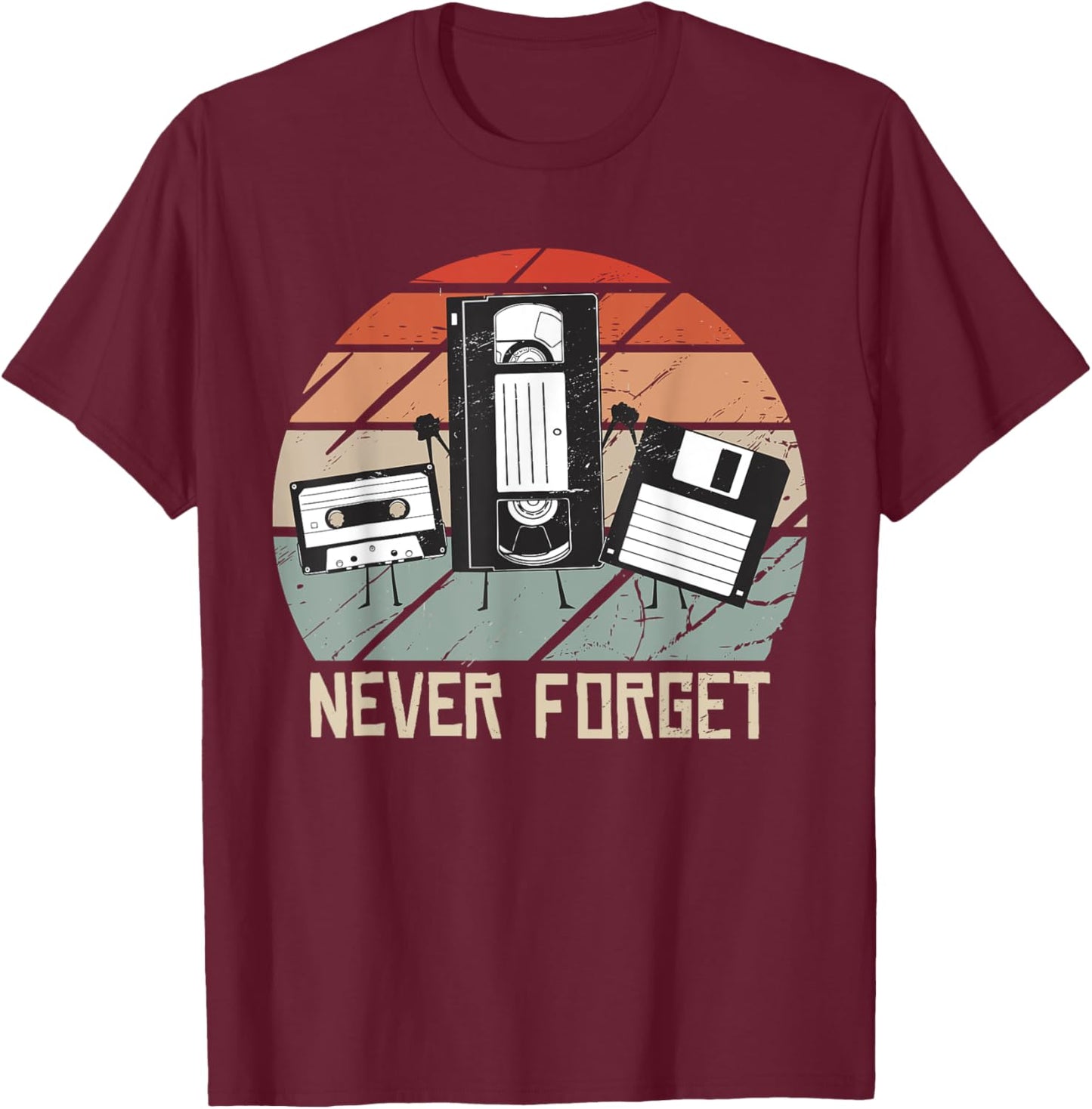 Vintage Never Forget Audio Cassette Floppy Disk VHS Tape 90s T-Shirt - T-Shirt | Maroon