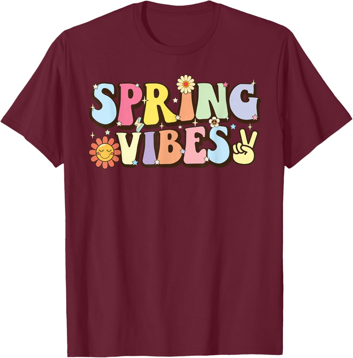 Hello Spring vibes Flowers Bloom Floral First day of Spring T-Shirt - T-Shirt | Maroon