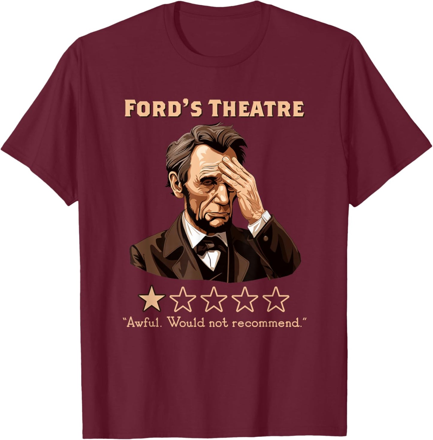 Presto Abraham Lincoln Ford Theater Funny , Men's Grey Classic Fit Short Sleeve , Small T-Shirt - T-Shirt | Maroon