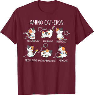 Amino Acid Cats Chemistry Cute Science Teacher Cat Lovers T-Shirt - T-Shirt | Maroon