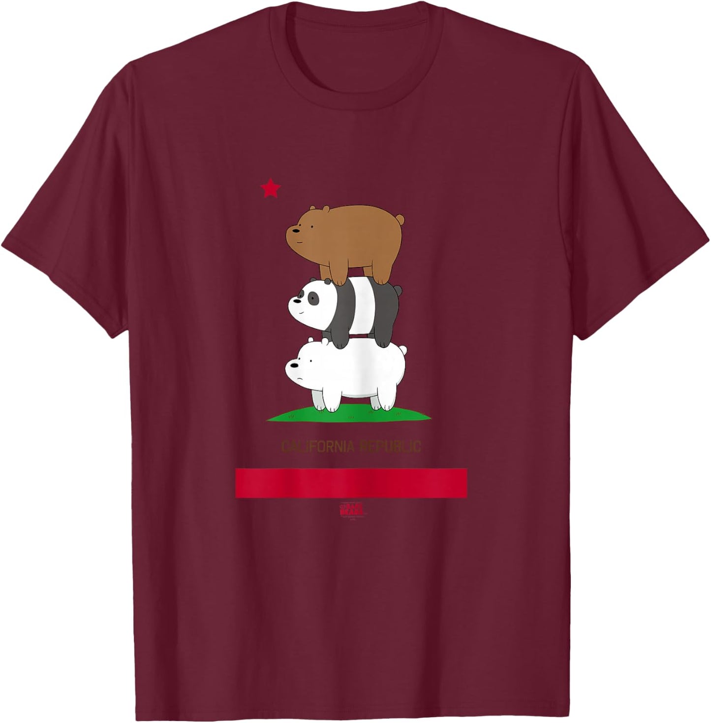 We Bare Bears California Flag T-Shirt - T-Shirt | Maroon