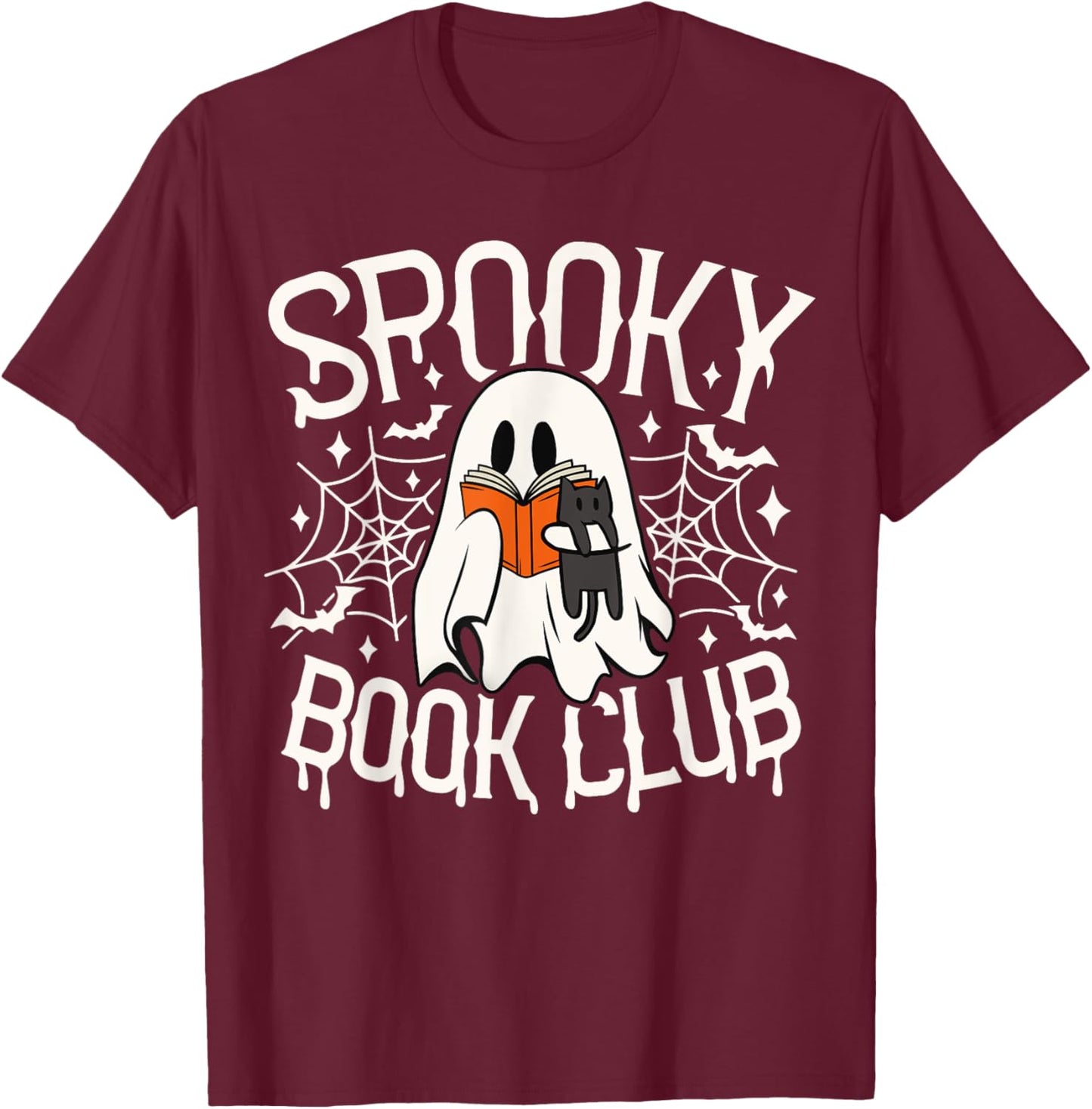 Spooky Book Club Cute Ghost Reading Book Halloween Costume T-Shirt - T-Shirt | Maroon