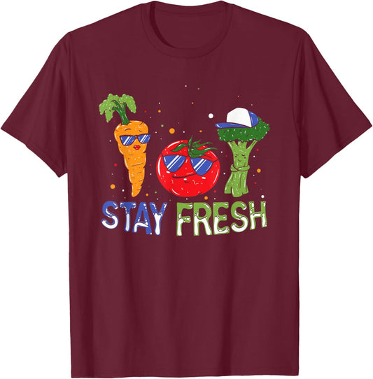 Veggie Squad Vegetables Stay Fresh with Funny Faces T-Shirt - T-Shirt | Maroon