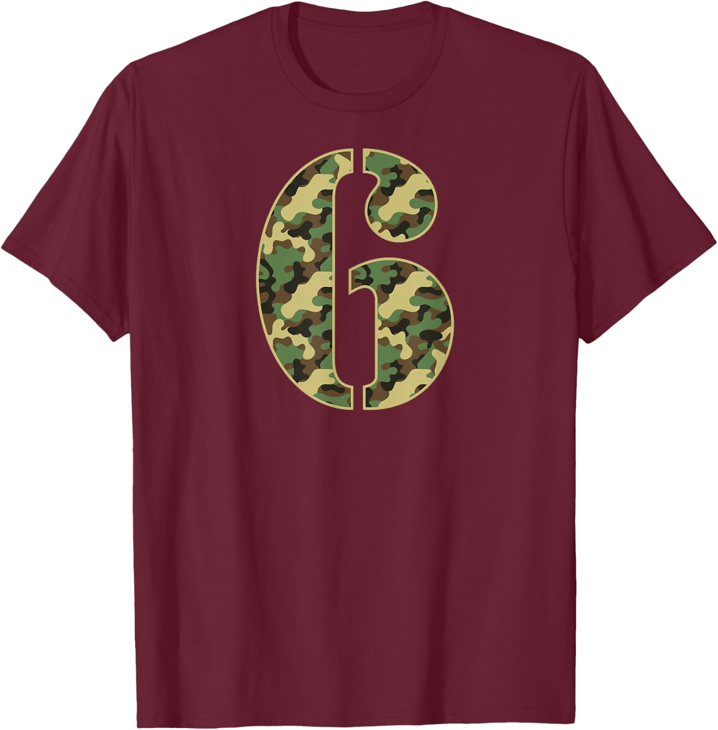 6th Birthday Soldier 6 Year Old Military Themed Camo T-Shirt - T-Shirt | Maroon