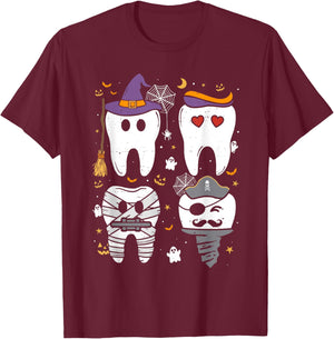 Dentist Witch Teeth Dental Crew Halloween Costume Men Women T-Shirt - T-Shirt | Maroon