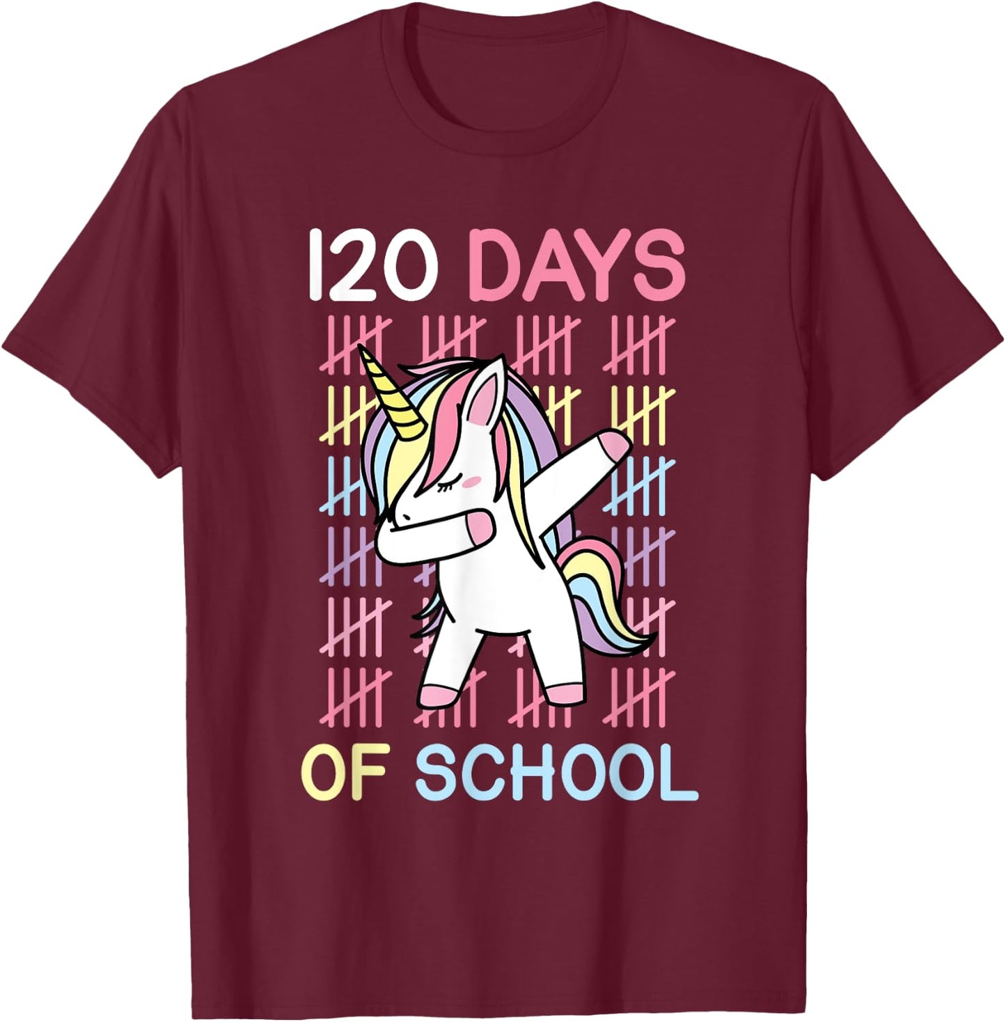 1st Grade 120 Days of School Unicorn Shirt Teacher Kids T-Shirt - T-Shirt | Maroon