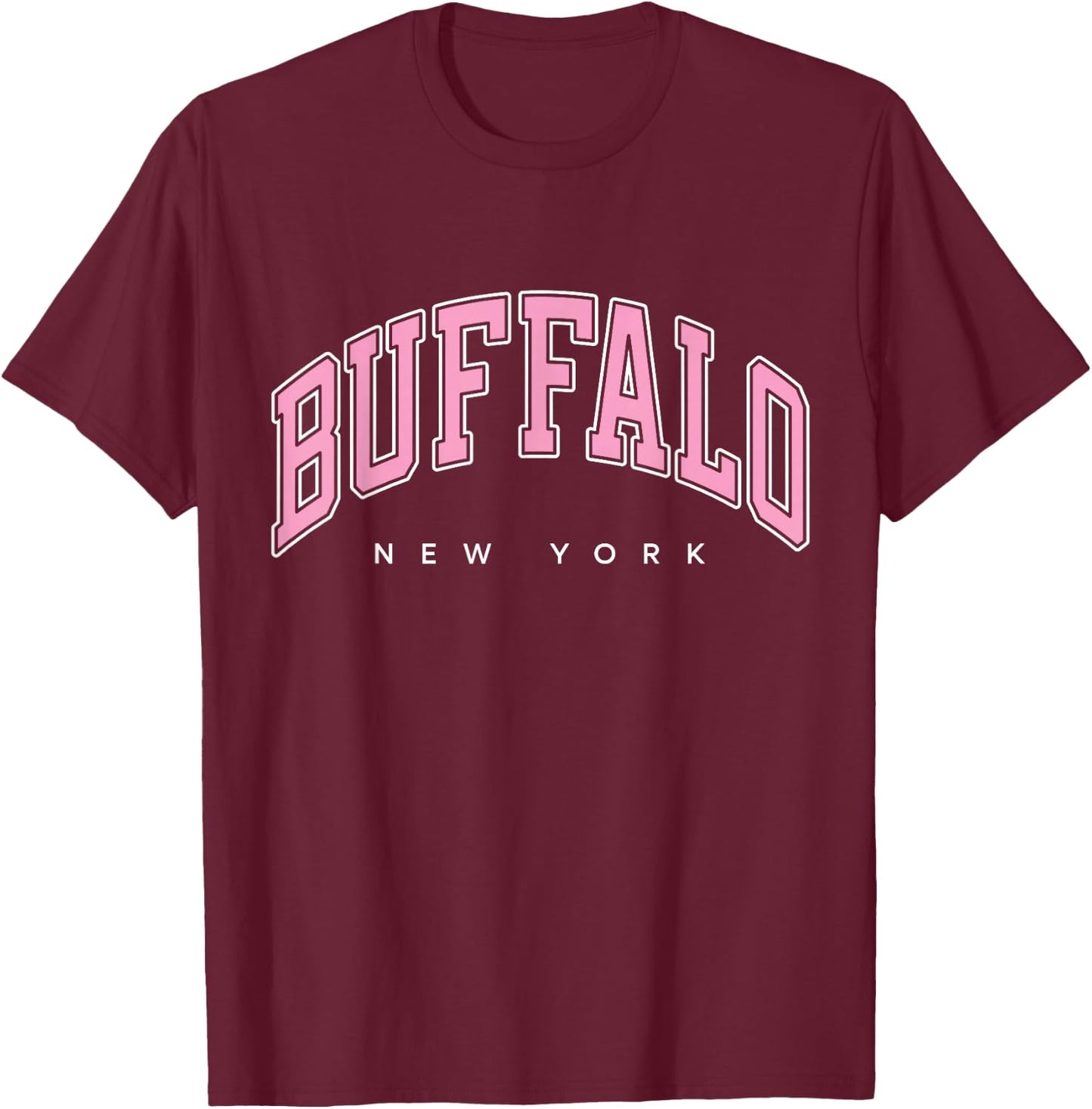 Buffalo New York NY Varsity Style Pink Text T-Shirt - T-Shirt | Maroon