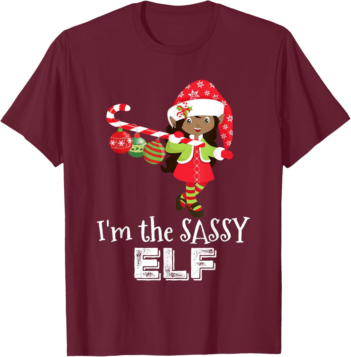 I'm the Sassy Elf African American Girls Christmas 5 T-Shirt - T-Shirt | Maroon