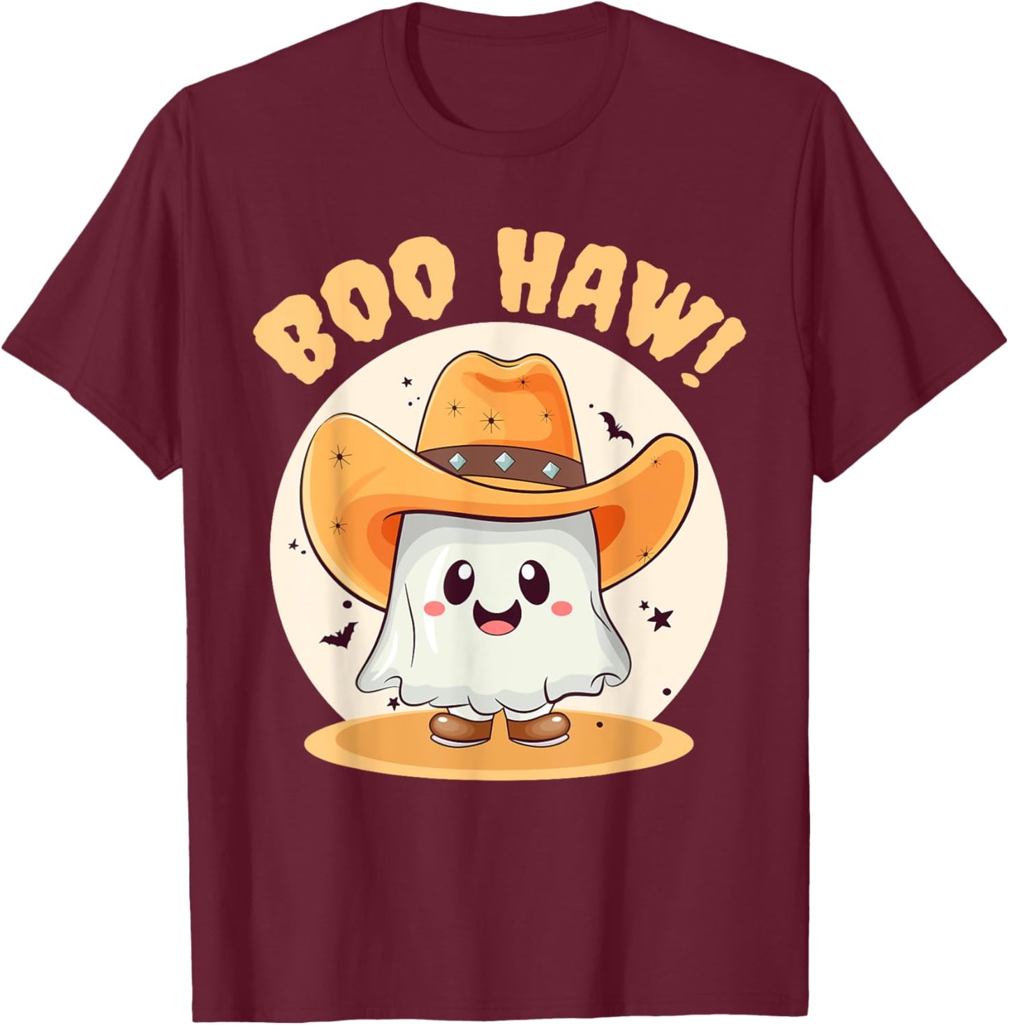Boo Haw Funny Halloween Western Cowboy Ghost Men Women Kids T-Shirt - T-Shirt | Maroon