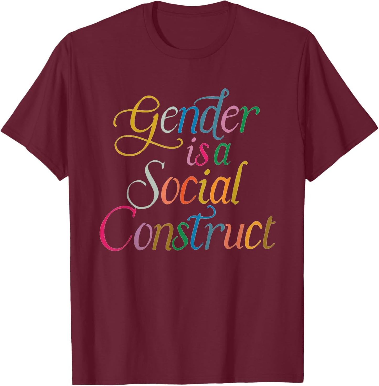 Gender Is A Social Construct Queer Non Binary Library Pride T-Shirt - T-Shirt | Maroon