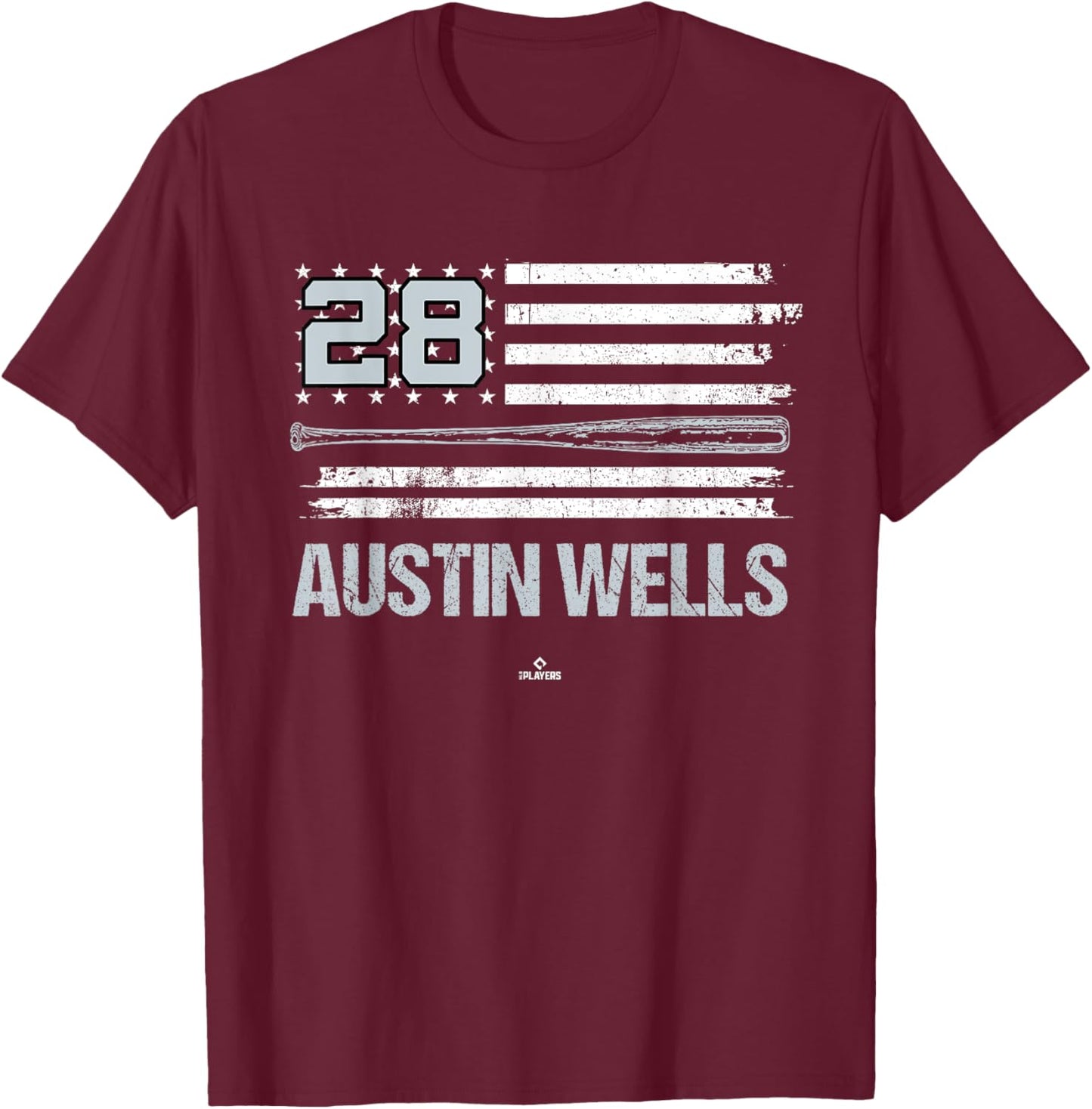 USA Flag Bat Austin Wells New York Baseball MLBPA T-Shirt - T-Shirt | Maroon
